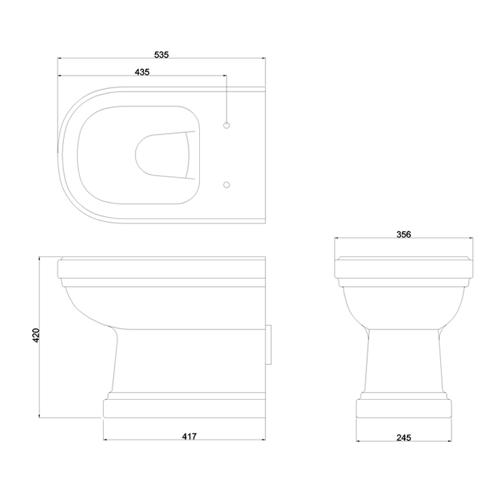 Burlington Riviera Чаша для пристенного унитаза, воронка-водоворот 35,6х53,5 см, цвет: белый глянец RIV12