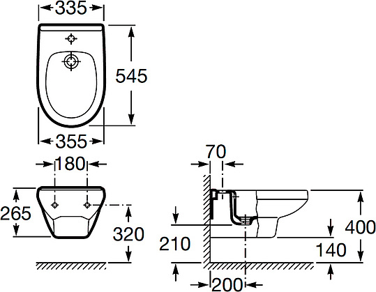 Roca Victoria Laura Биде подвесное 54,5х35,5 см,c 1 отв. под смеситель, перелив, цвет: белый глянец 35530500S