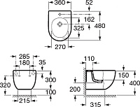 Roca Meridian Биде подвесное 48х36 см, c 1 отв. под смеситель и переливом, цвет: белый глянцевый 357246000