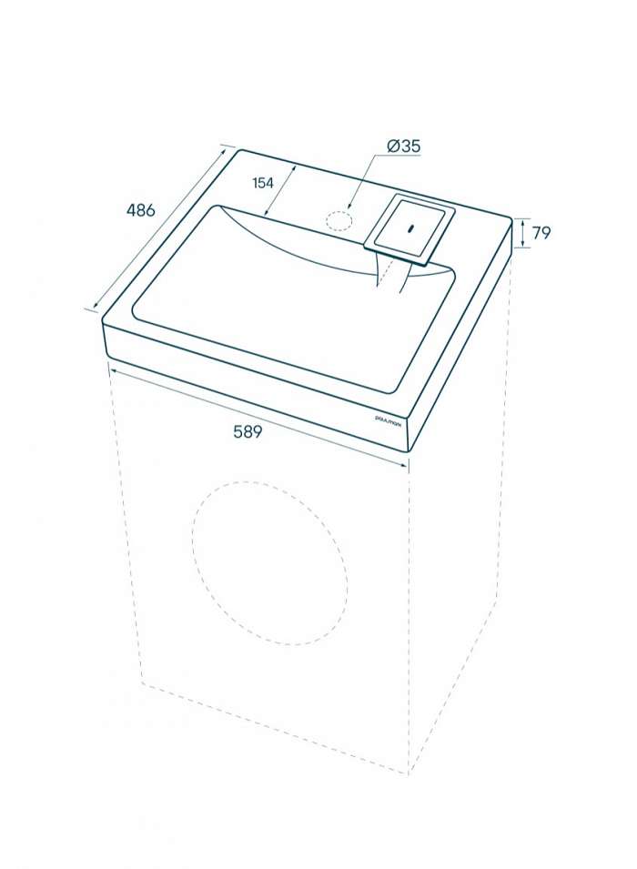 Paulmark Berg Раковина над стиральной машиной литьевой мрамор 58,9x48,6 см, цвет: белый матовый PM710431
