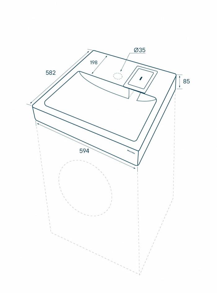 Paulmark Welt Раковина над стиральной машиной литьевой мрамор 59,4x58,2 см, цвет: белый матовый PM730431