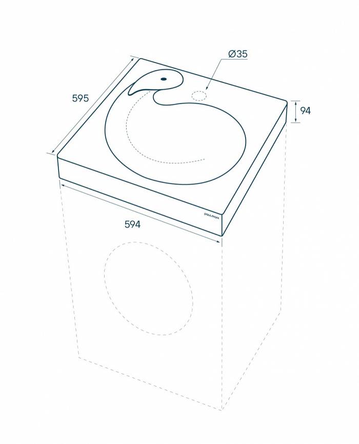 Paulmark Winken Раковина над стиральной машиной литьевой мрамор 59,4x59,5 см, цвет: белый матовый PM740431