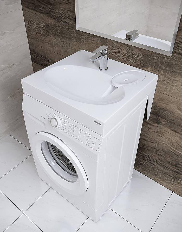 Paulmark Mond Раковина над стиральной машиной литьевой мрамор 59,4x54,2 см, цвет: белый матовый PM720431