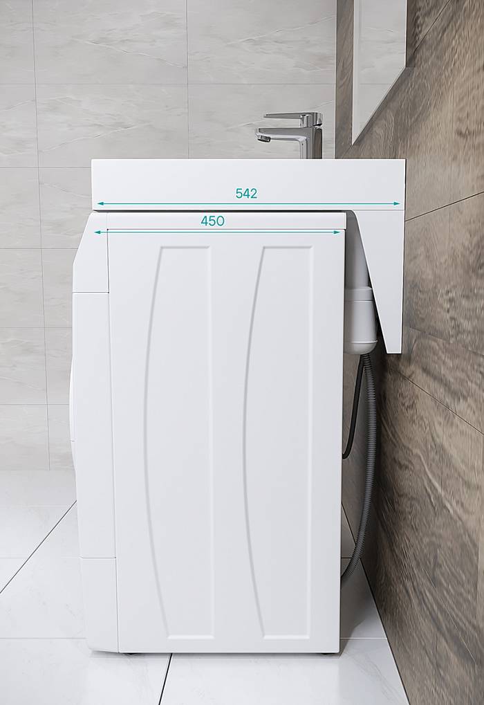 Paulmark Mond Раковина над стиральной машиной литьевой мрамор 59,4x54,2 см, цвет: белый матовый PM720431