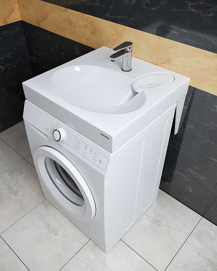 Paulmark Stern Раковина над стиральной машиной литьевой мрамор 59,5x59,8 см, цвет: белый матовый PM700431