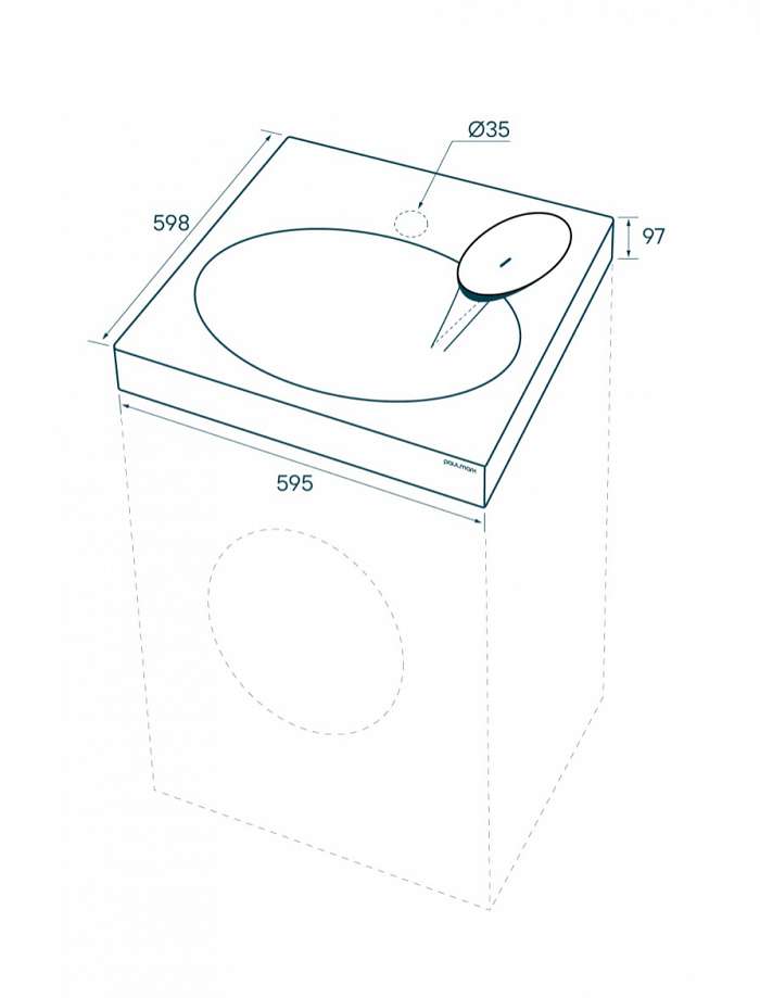 Paulmark Stern Раковина над стиральной машиной литьевой мрамор 59,5x59,8 см, цвет: белый матовый PM700431