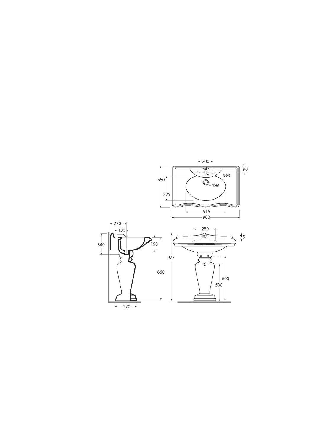Migliore Impero Раковина тюльпан 90 см, керамика, цвет: белый 20789