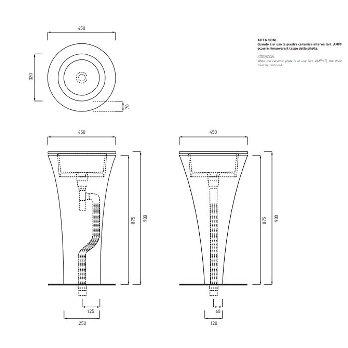 Cielo Amedeo Раковина накладная/встраиваемая, 45хh17 см, цвет: Brina AMLA45BR
