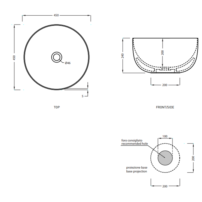Cielo Era-Eco Раковина накладная 45xh24 см, круглая, цвет: pomice BAERAPM