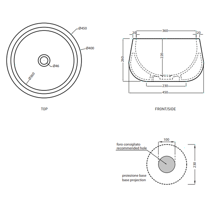 Cielo Tino&Tina Раковина накладная 45xh26 см, круглая, цвет: серый BATABR