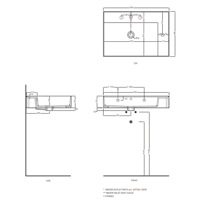 Cielo Enjoy Раковина подвесная 70х48хh12,5 см, цвет: серый EJLA70BR