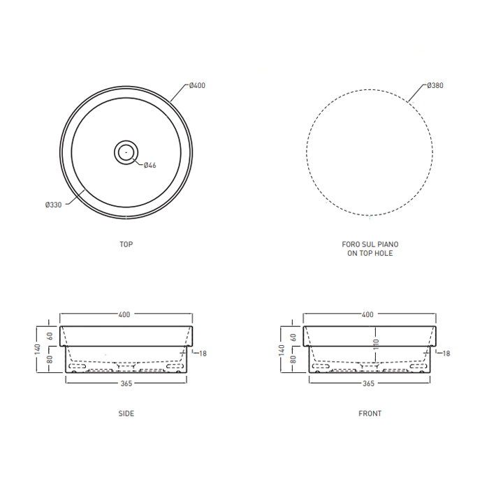 Cielo Enjoy Раковина полувстроенная 40х40хh14 см, круглая, цвет: глянцевый белый EJLASIT