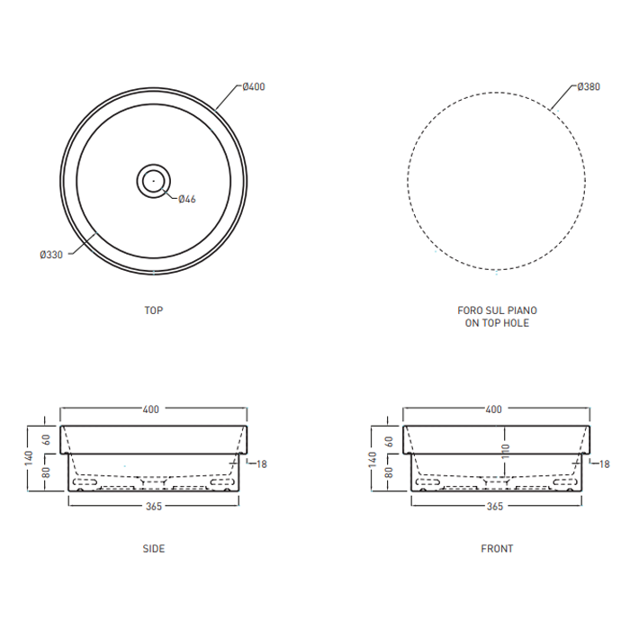 Cielo Enjoy Раковина полувстроенная 40х40хh14 см, круглая, цвет: серый EJLASITBR
