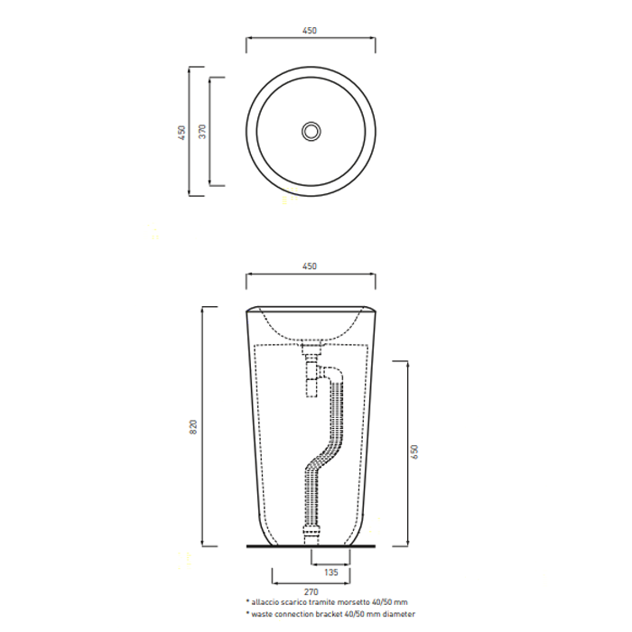 Cielo Fluid Раковина напольная 45х45хh82 см, отдельностоящая, цвет: глянцевый белый FLFREEC