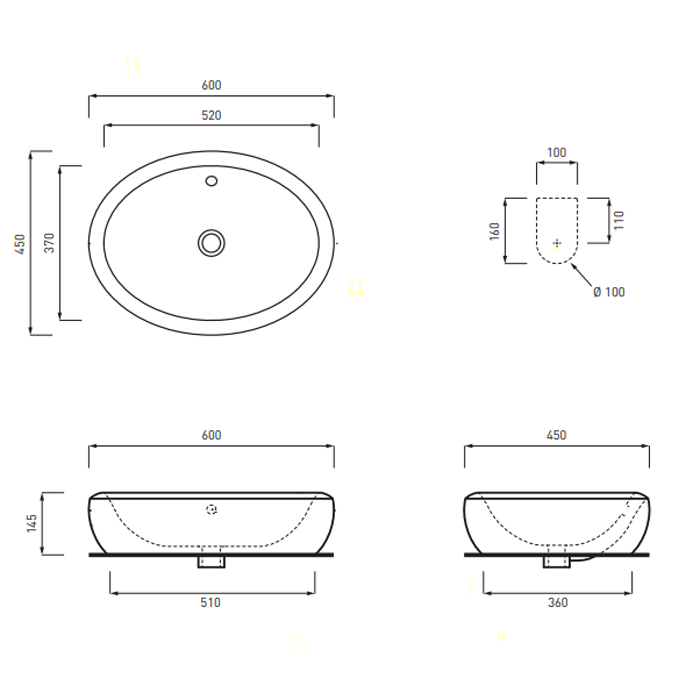 Cielo Fluid Раковина накладная 60х45хh14,5 см, цвет: глянцевый белый FLLA60