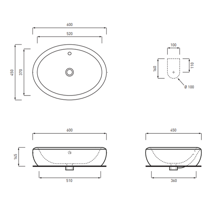 Cielo Fluid Раковина накладная 60х45хh14,5 см, цвет: серый FLLA60BR