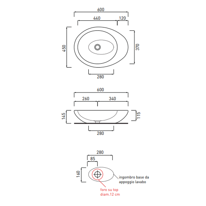 Cielo Le Giare Раковина накладная 60х45хh14,5 см, цвет: Avena LGLA60AV