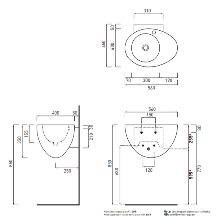 Cielo Le Giare Раковина подвесная 56х45хh35 см, цвет: Lino LGLS56LN