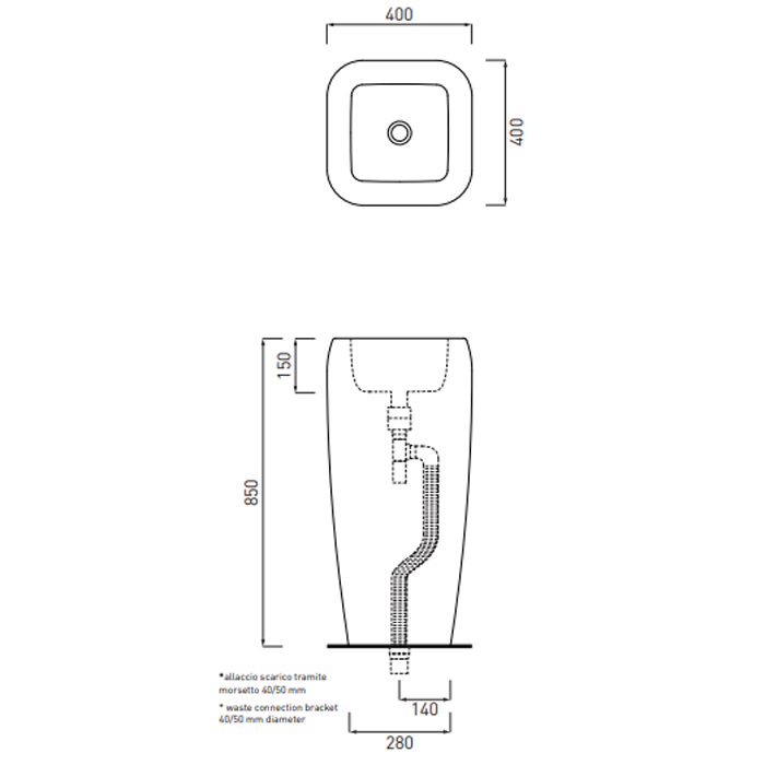 Cielo Shui Раковина напольная 40х40хh85 см, отдельностоящая, цвет: cacao SHFREECCA
