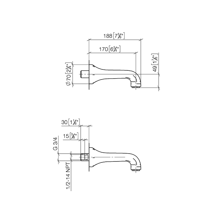 Dornbracht Madison Излив для ванны, настенный, цвет: платина 13801380-08