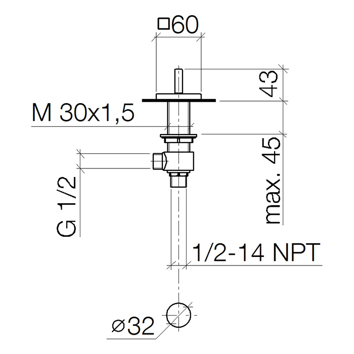 Dornbracht Вентиль боковой, запирание вправо, холодный, цвет: хром 20000782-00