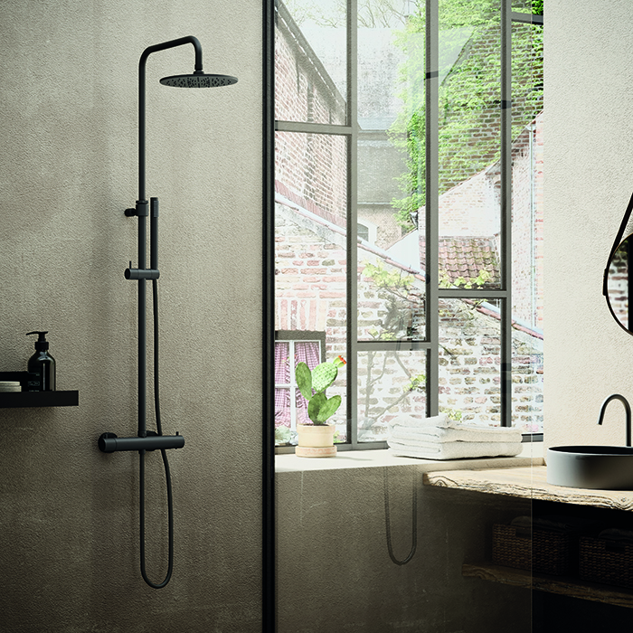 Paffoni Birillo Душевая стойка, с термостатическим смесителем, цвет: черный матовый ZCOL638LIQNO