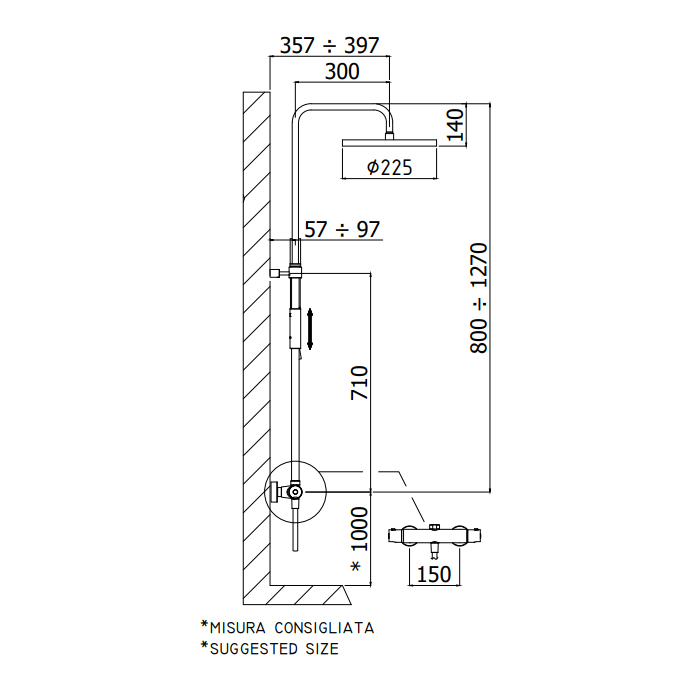 Paffoni Doccia Душевая стойка с верхним душем, цвет: Steel Looking ZCOL646LIQST
