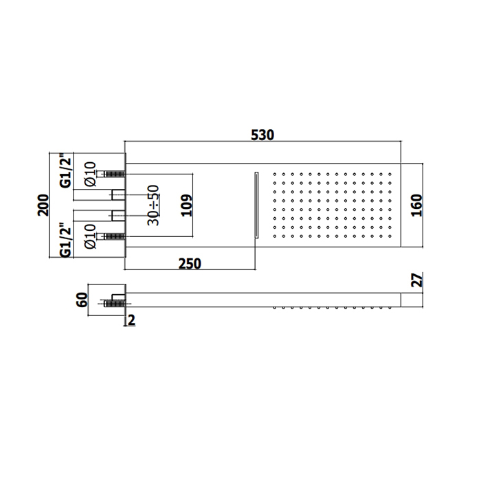 Paffoni Doccia Верхний душ 53х16 см, настенный, цвет: Steel Looking ZSOF099ST