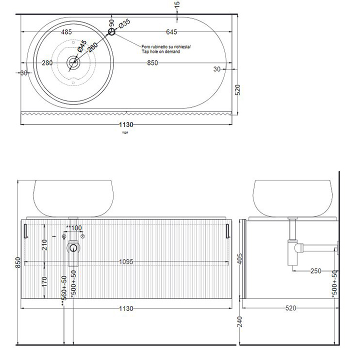 Cielo Delfo Тумба с дверцей, с отверстиями, цвет: Rovere Sbiancato DECDERS