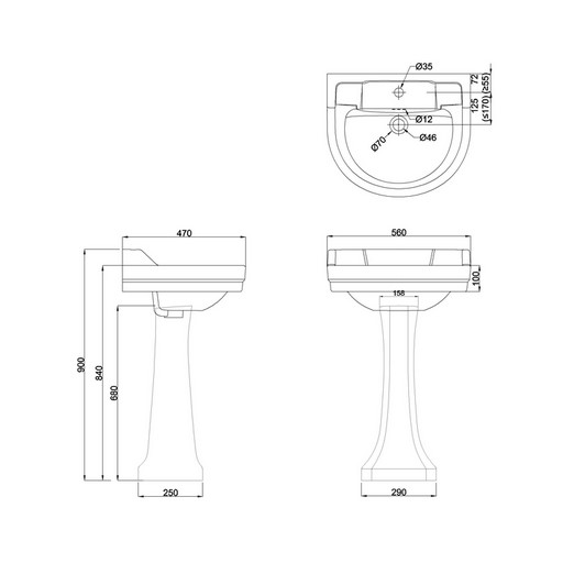 Burlington Edwardian Пьедестал для раковины B1/B2/B4/B5, напольный 68h см, цвет: белый глянцевый P1