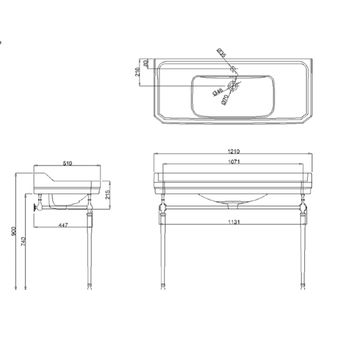 Burlington Edwardian Консоль под раковину B19 1TH, напольная 113х44,7х74,5h см, цвет: хром глянцевый T51 CHR