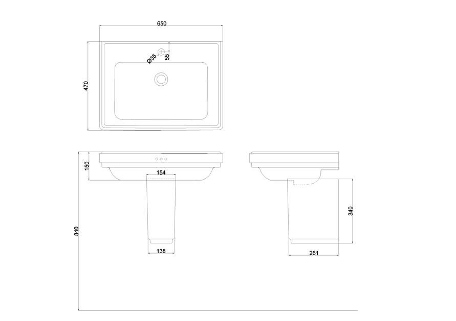 Burlington Riviera Пьедестал для раковины RIV1/RIV2/RIV3/RIV4, подвесной 34h см, цвет: белый глянец RIV7
