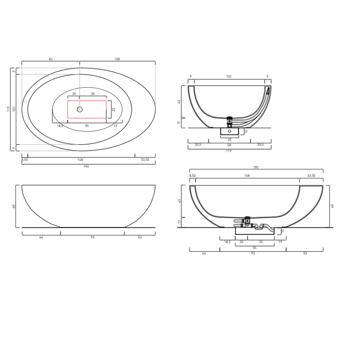 Cielo Le Giare Ванна 190x119xh60 см, отдельностоящая, цвет: матовый белый LGBAT