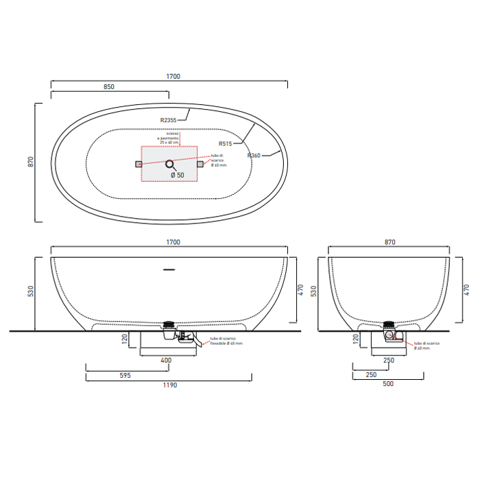 Cielo Shui Comfort Ванна 170x87xh53 см, отдельностоящая, цвет: Brina SHCOBATBR