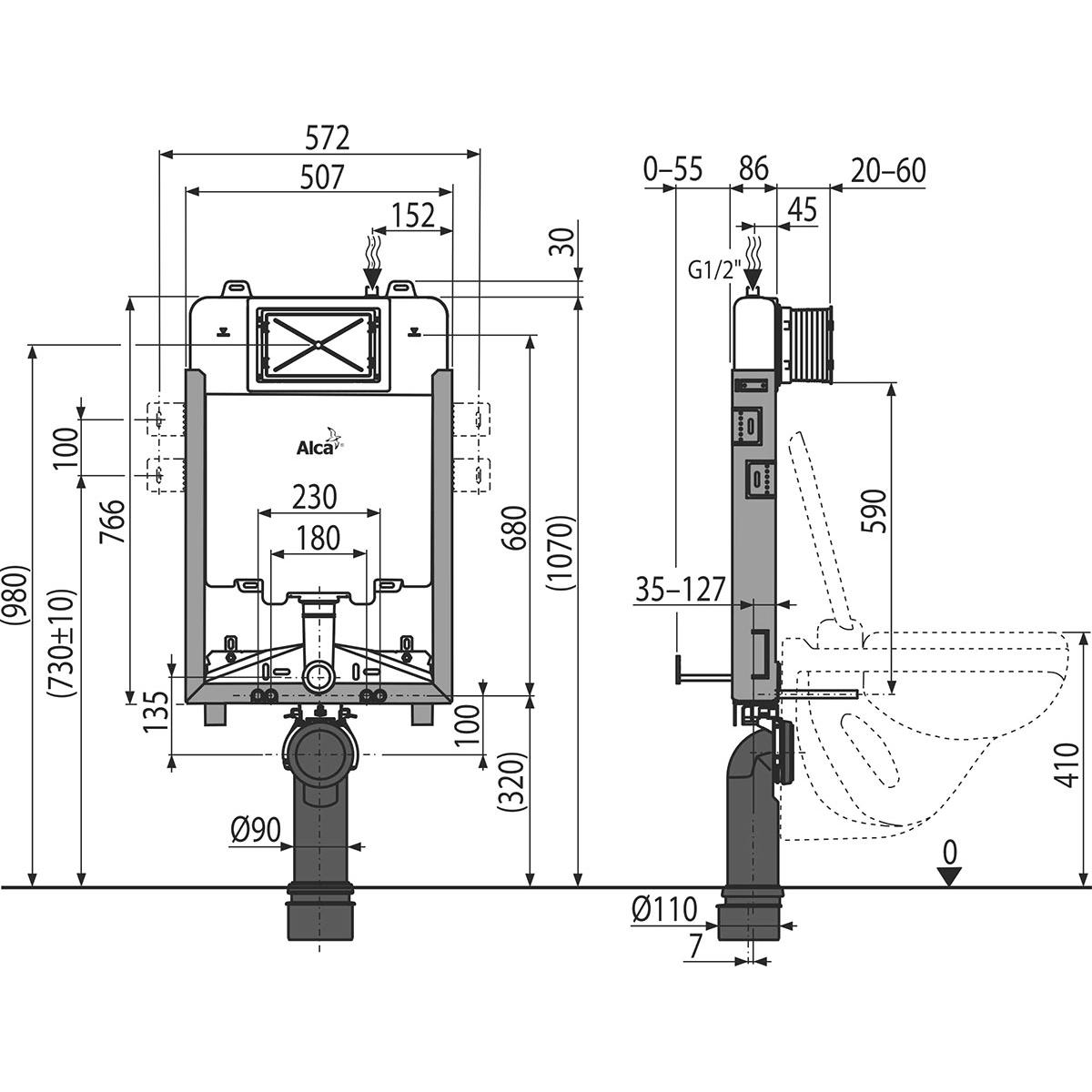 Alcaplast Скрытая система монтажного стеллажа, цвет: белый AM1115/1000