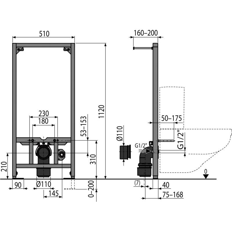 Alcaplast Монтажный стеллаж для подвесного унитаза, цвет: черный A113/1120