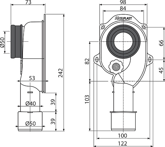 Alcaplast Cифон для писсуара вертикальный, цвет: белый A45C