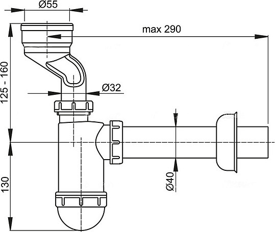 Alcaplast Cифон для писсуара с манжетой, цвет: белый A45A
