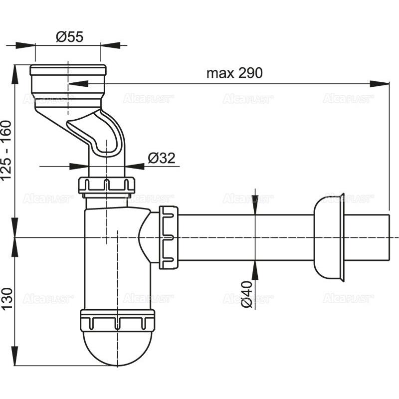 Alcaplast Cифон для писсуара с манжетой, цвет: белый A45A