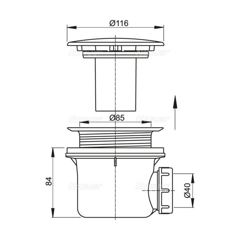 Alcaplast Сифон для душевого поддона, металл lux, цвет: хром A49K