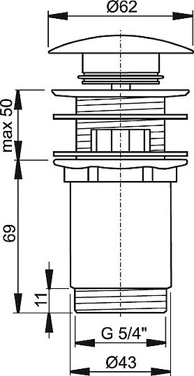Alcaplast Водослив для умывальника click/clack 5/4", цельнометаллический, цвет: хром A392