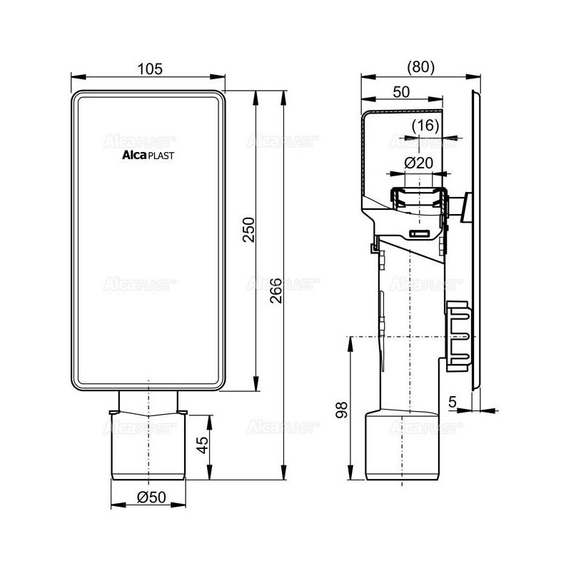Alcaplast Сифон для сбора конденсата под штукатурку, цвет: хром AKS4