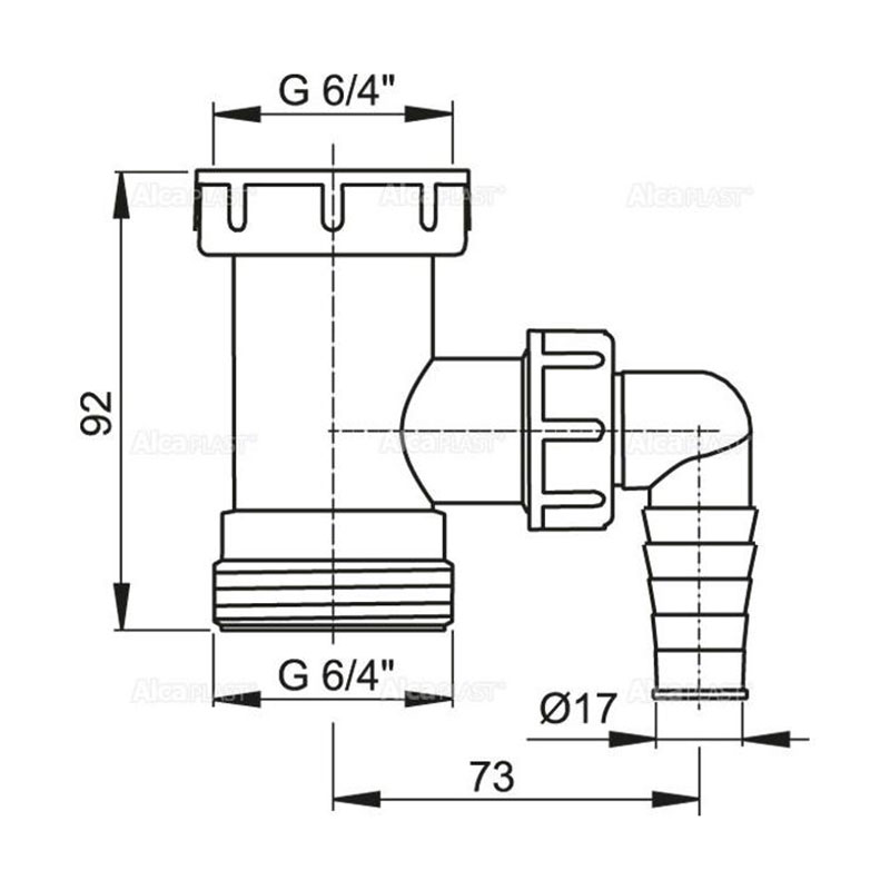 Alcaplast Переходник 6/4" с подводкой, цвет: белый A30