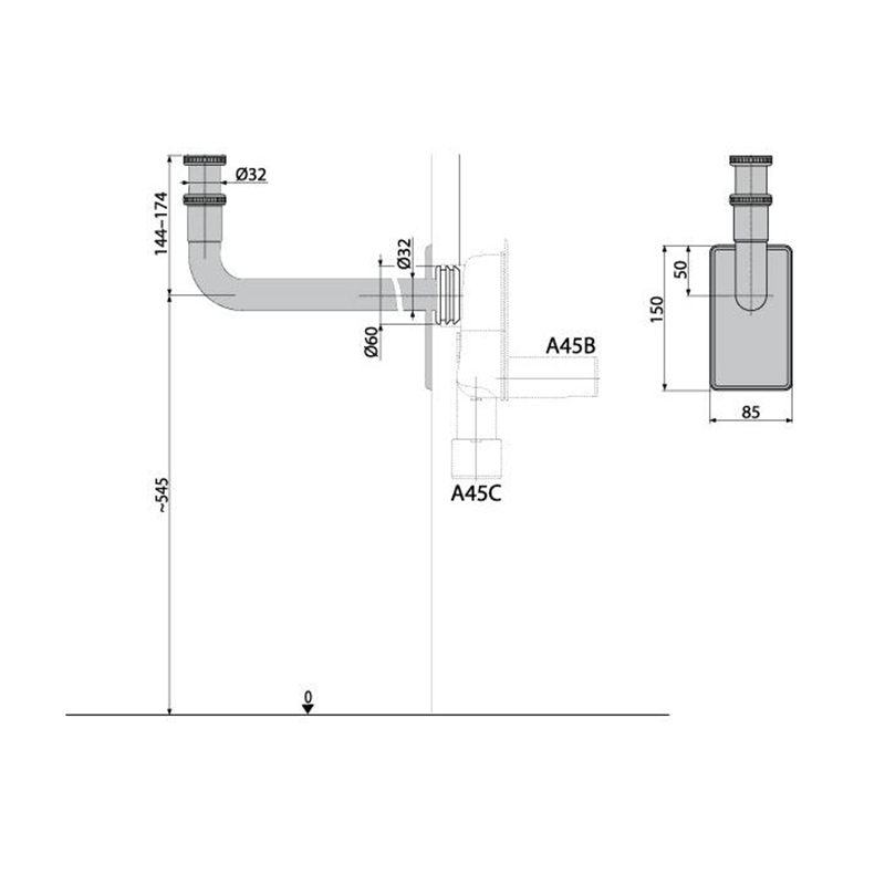 Alcaplast Колено DN32 5/4" с гайкой, металл, цвет: хром A438