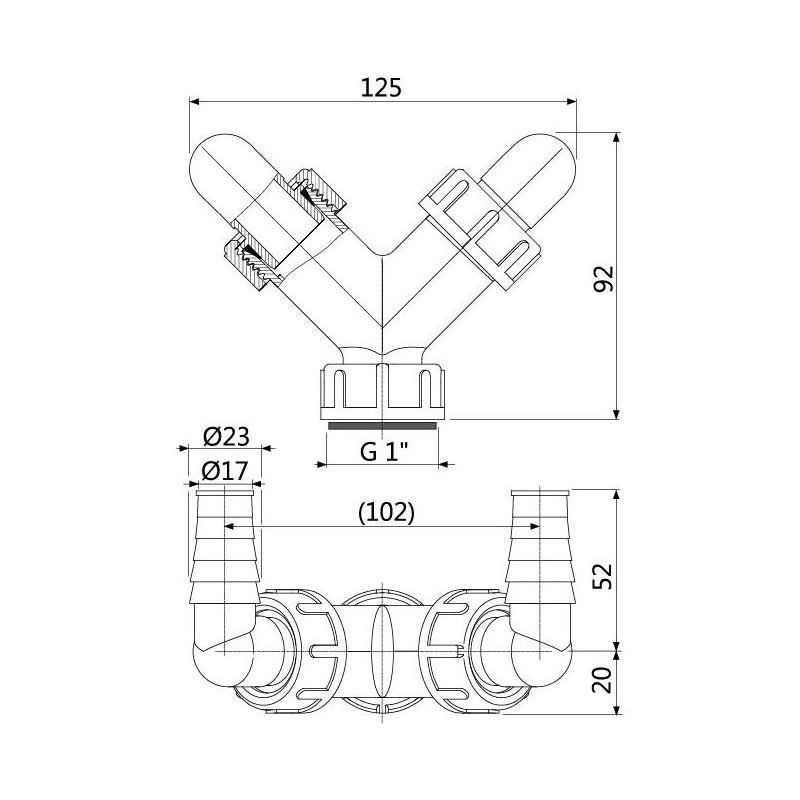 Alcaplast Двойное колено G1"/1,7-2,3, цвет: белый P148