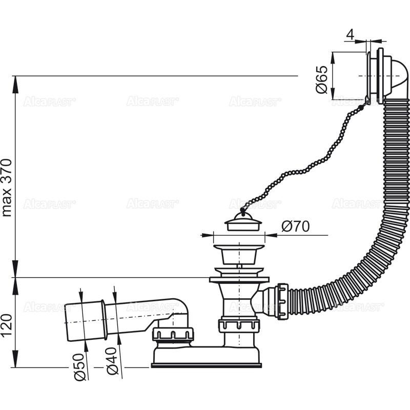 Alcaplast Сифон для ванны, цвет: белый A502