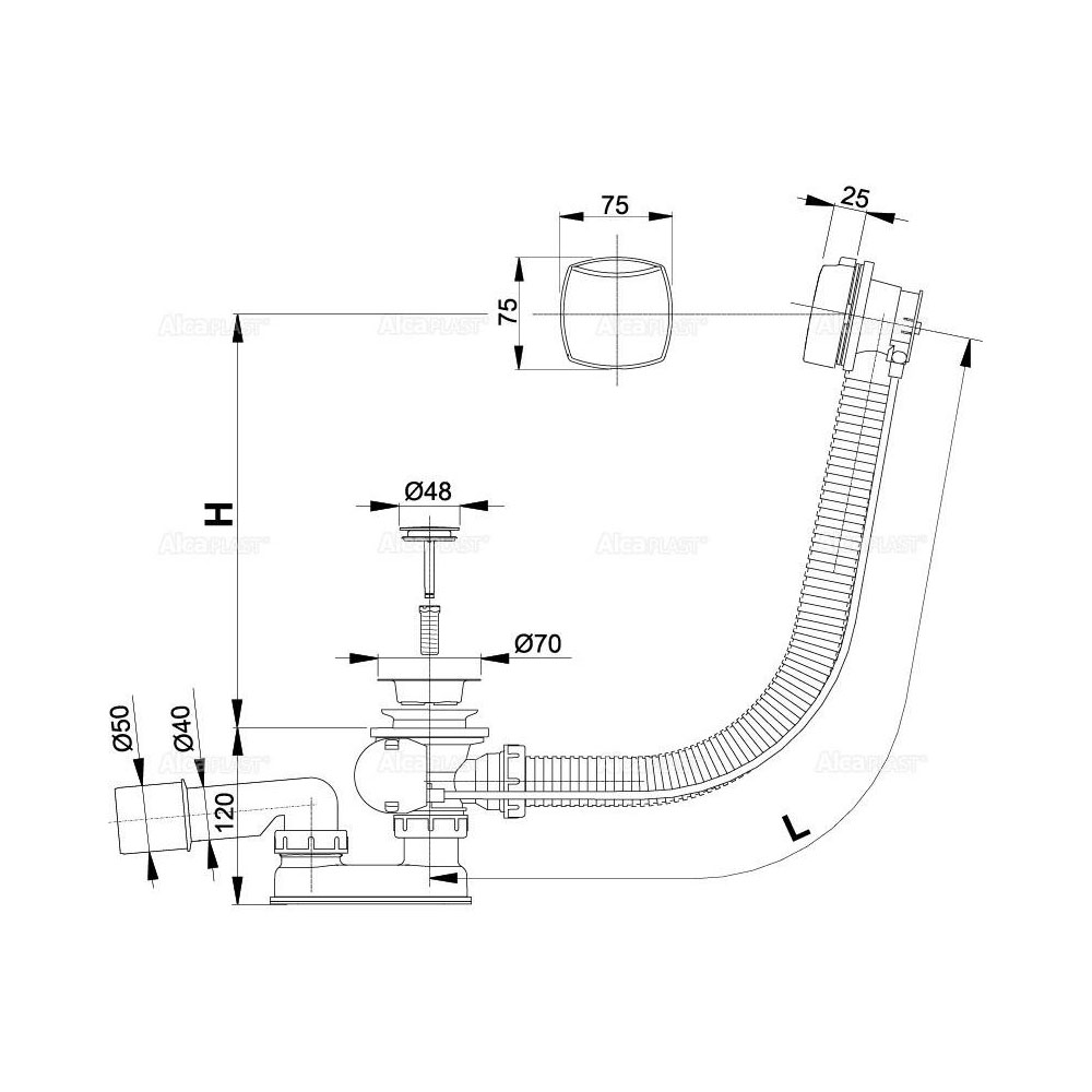 Alcaplast Сифон для ванны автомат комплект, цвет: хром A51CR