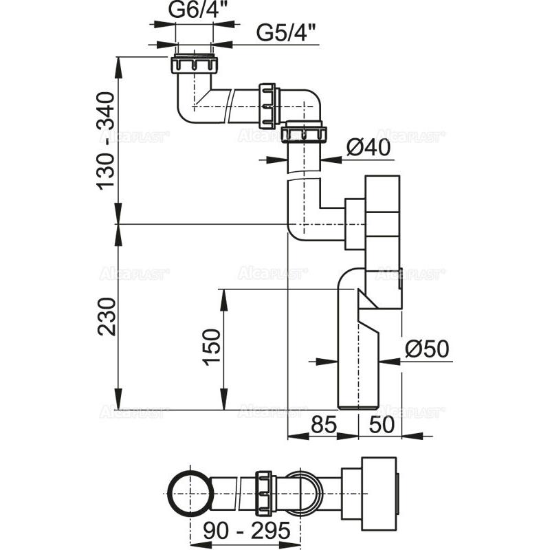 Alcaplast Универсальный сифон под штукатурку экономящий пространство, цвет: белый A873