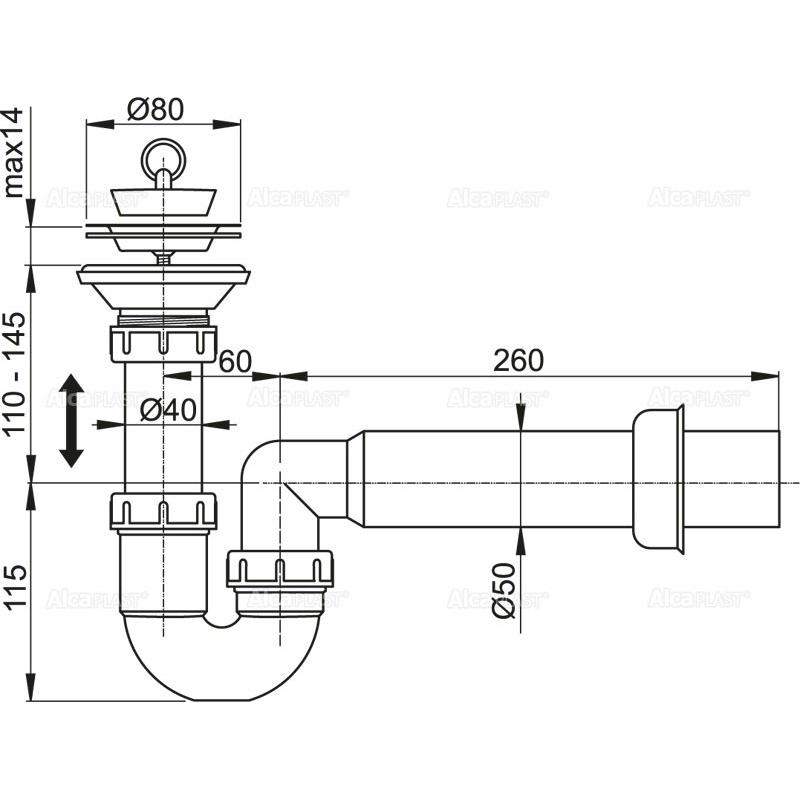Alcaplast Выпускной комплект с гидрозатвором, цвет: хром A464-DN50