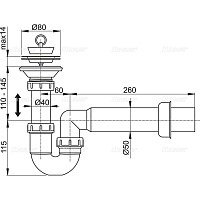 Alcaplast Выпускной комплект с гидрозатвором, цвет: хром A464-DN50